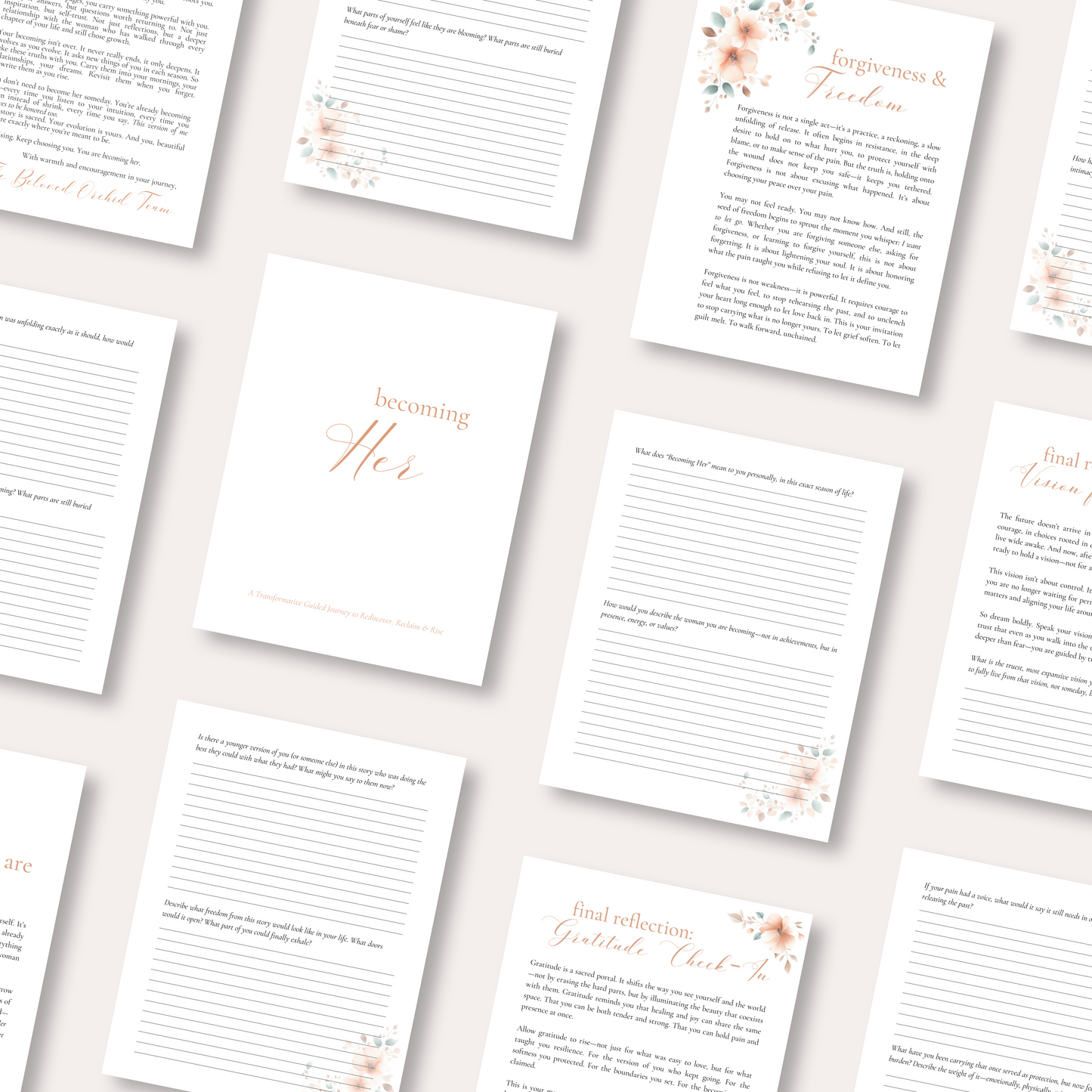 "Becoming Her" Guided Journal – Printable 7x9 Self-Reflection Journal for Women (Digital Download)