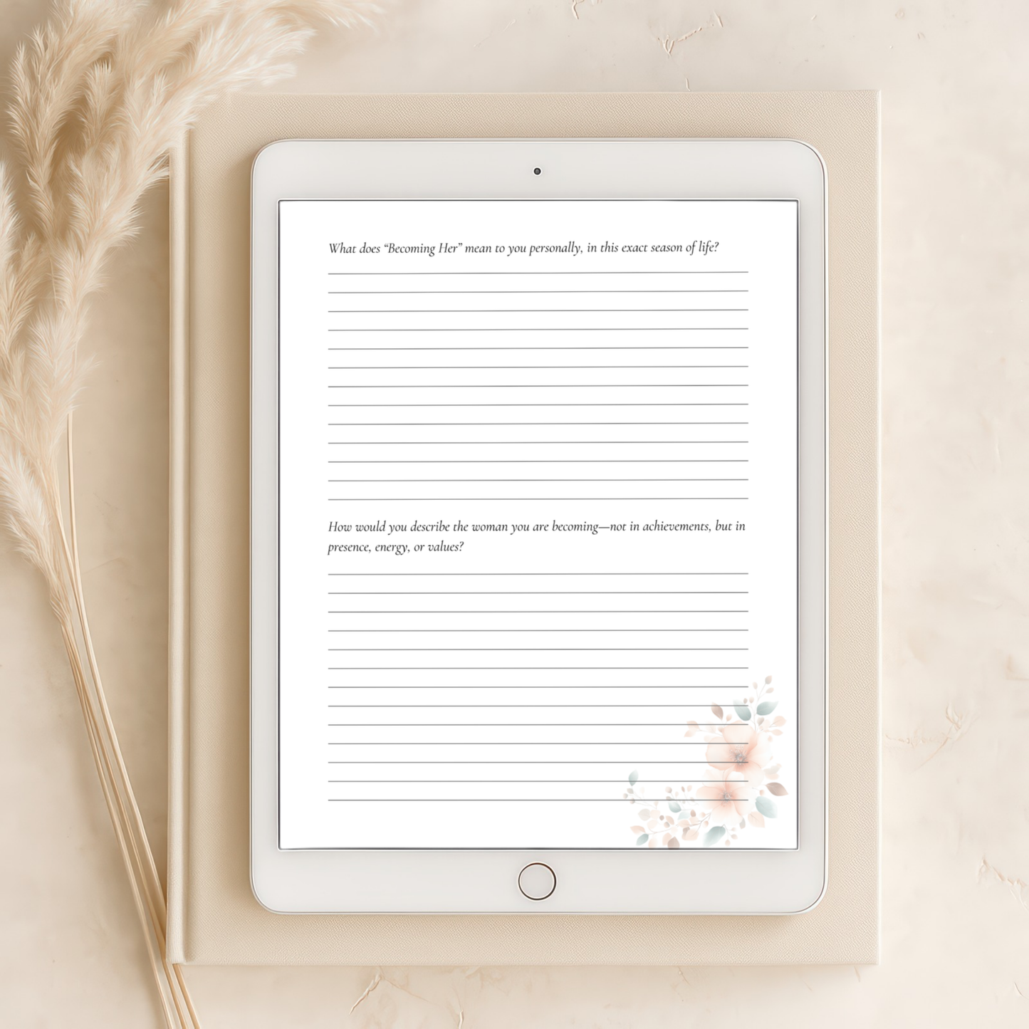 "Becoming Her" Guided Journal – Printable 7x9 Self-Reflection Journal for Women (Digital Download)