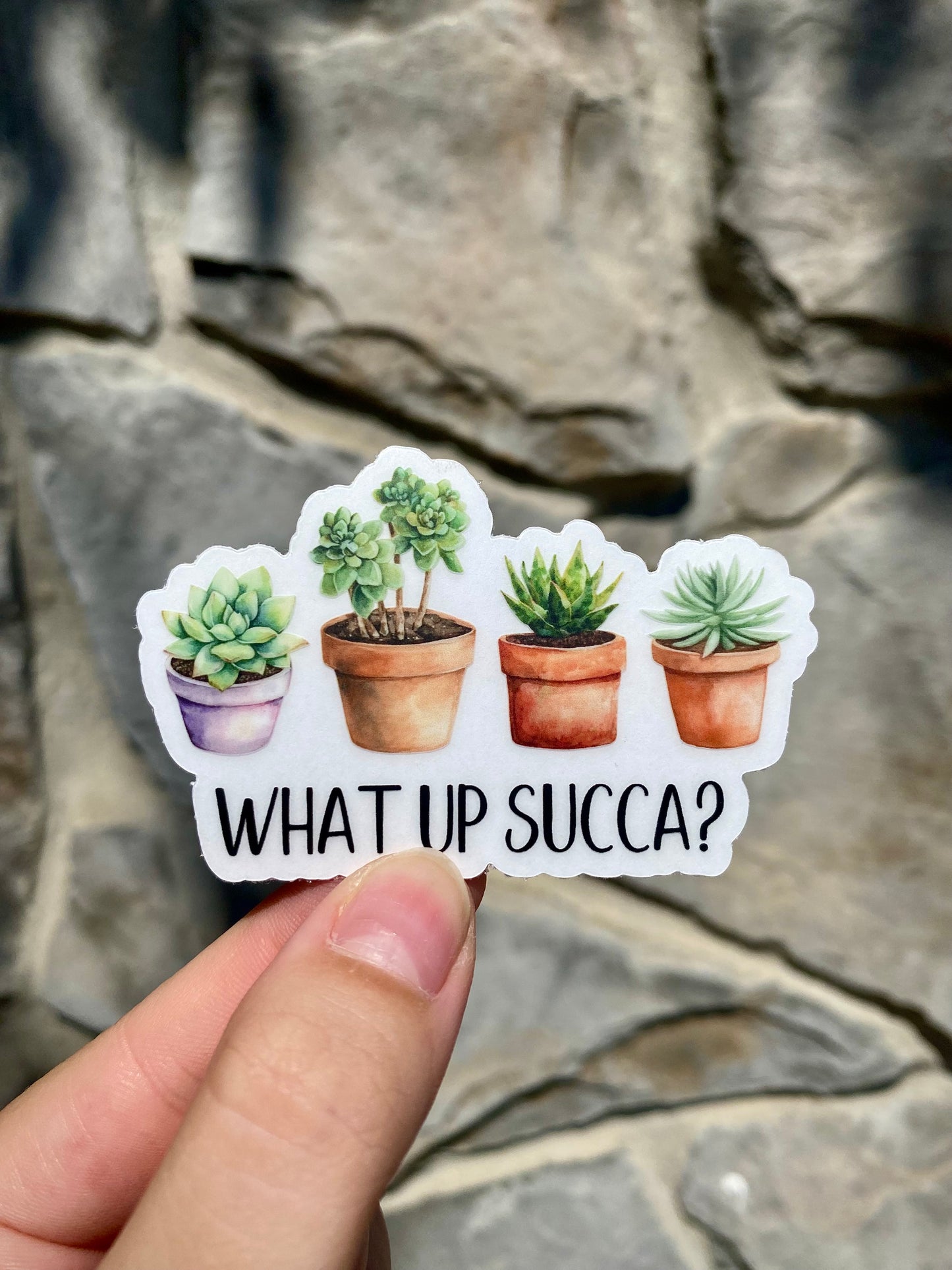 Clear "What Up Succa?" Sticker, 3x1.9in