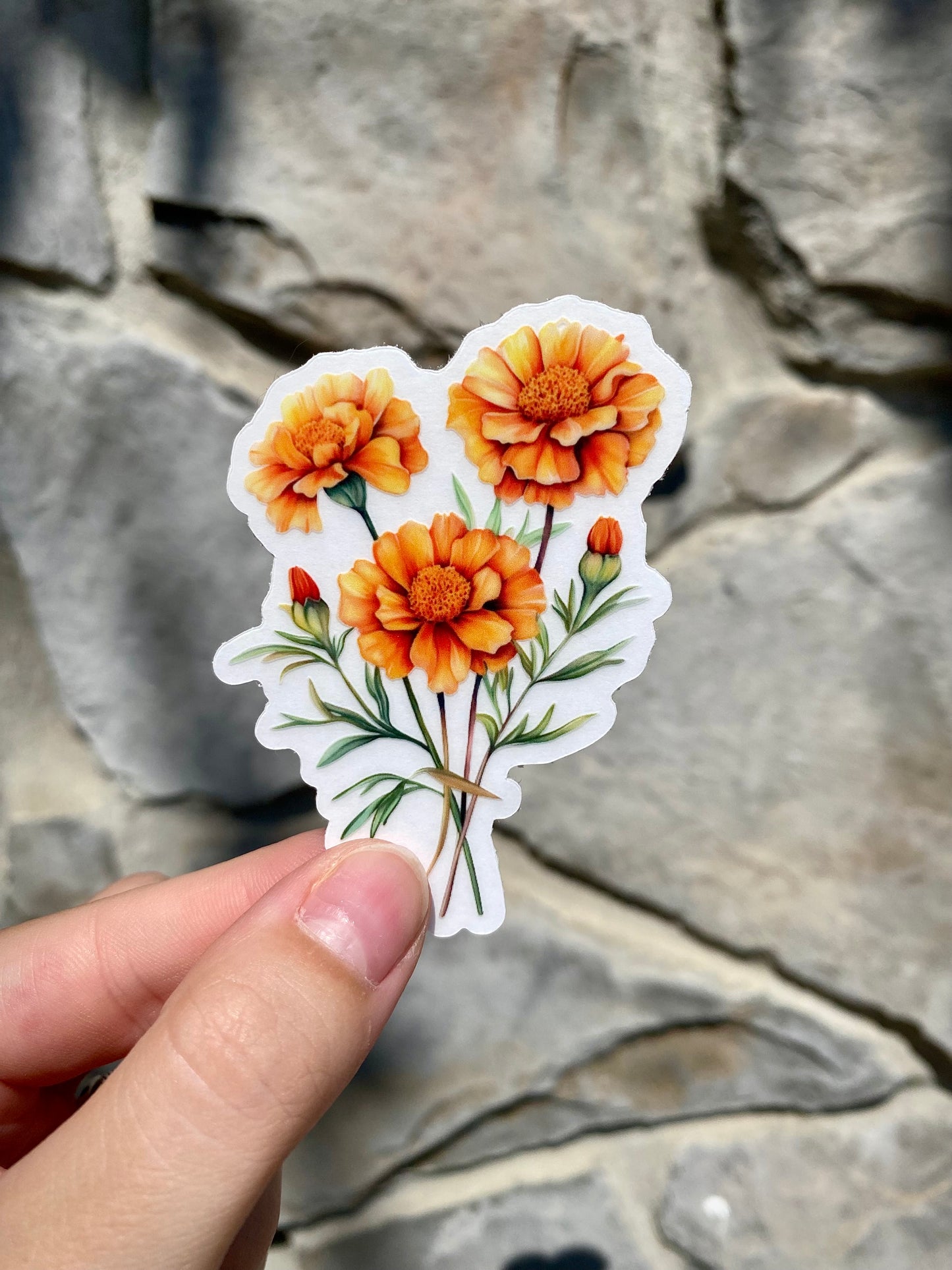 Clear Marigold Bunch Sticker, 2.2x3in