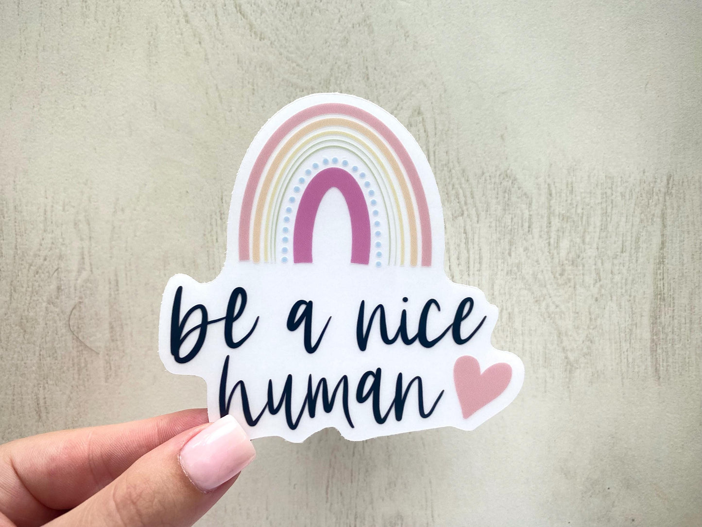 Clear "Be A Nice Human" Sticker, 4x3.8in