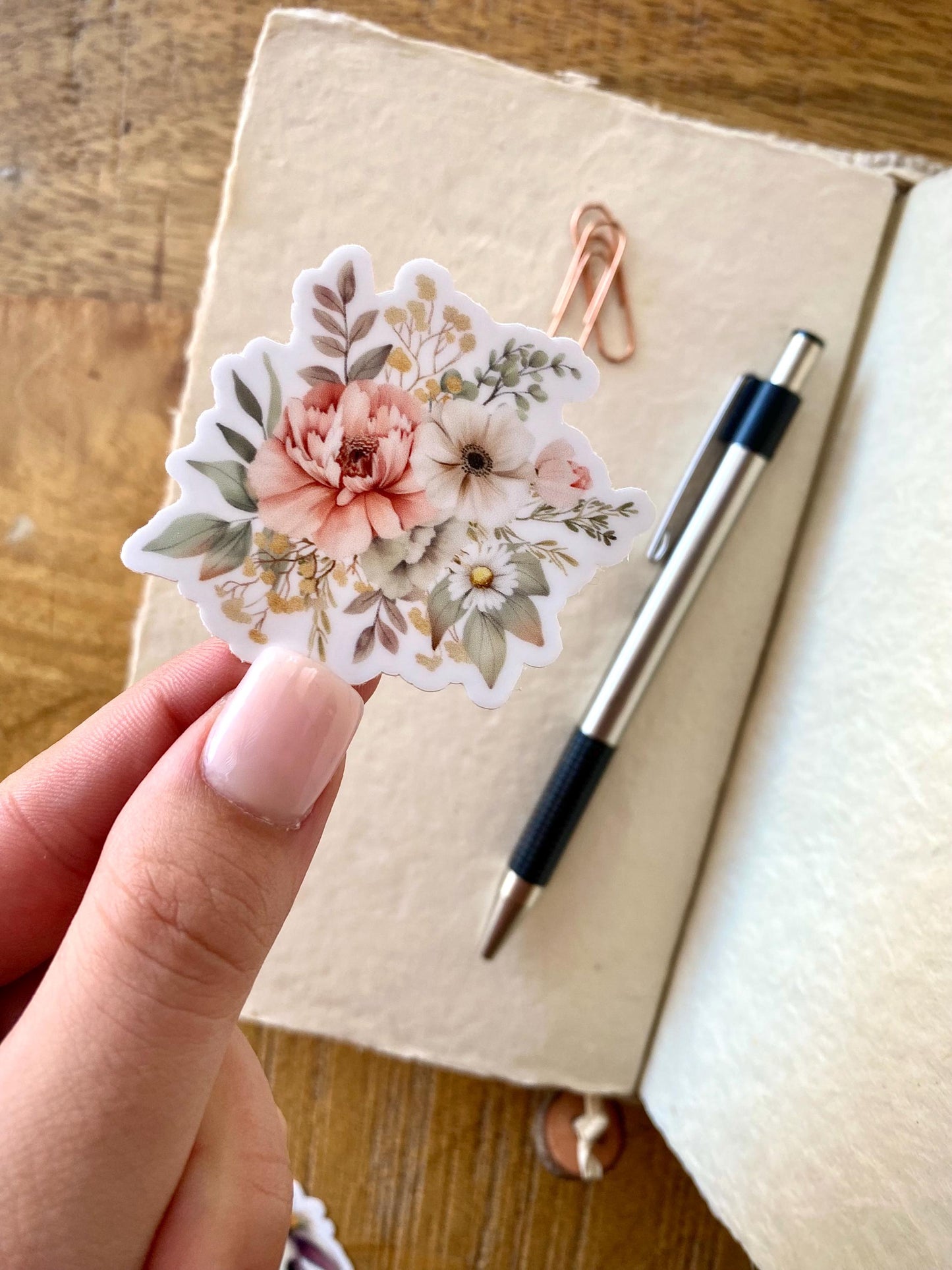 Classic Pastel Floral Sticker, 2x2in
