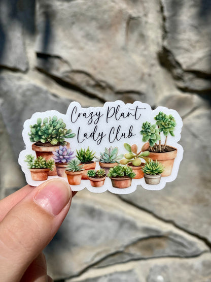 Clear "Crazy Plant Lady Club" Sticker, 3x1.7in