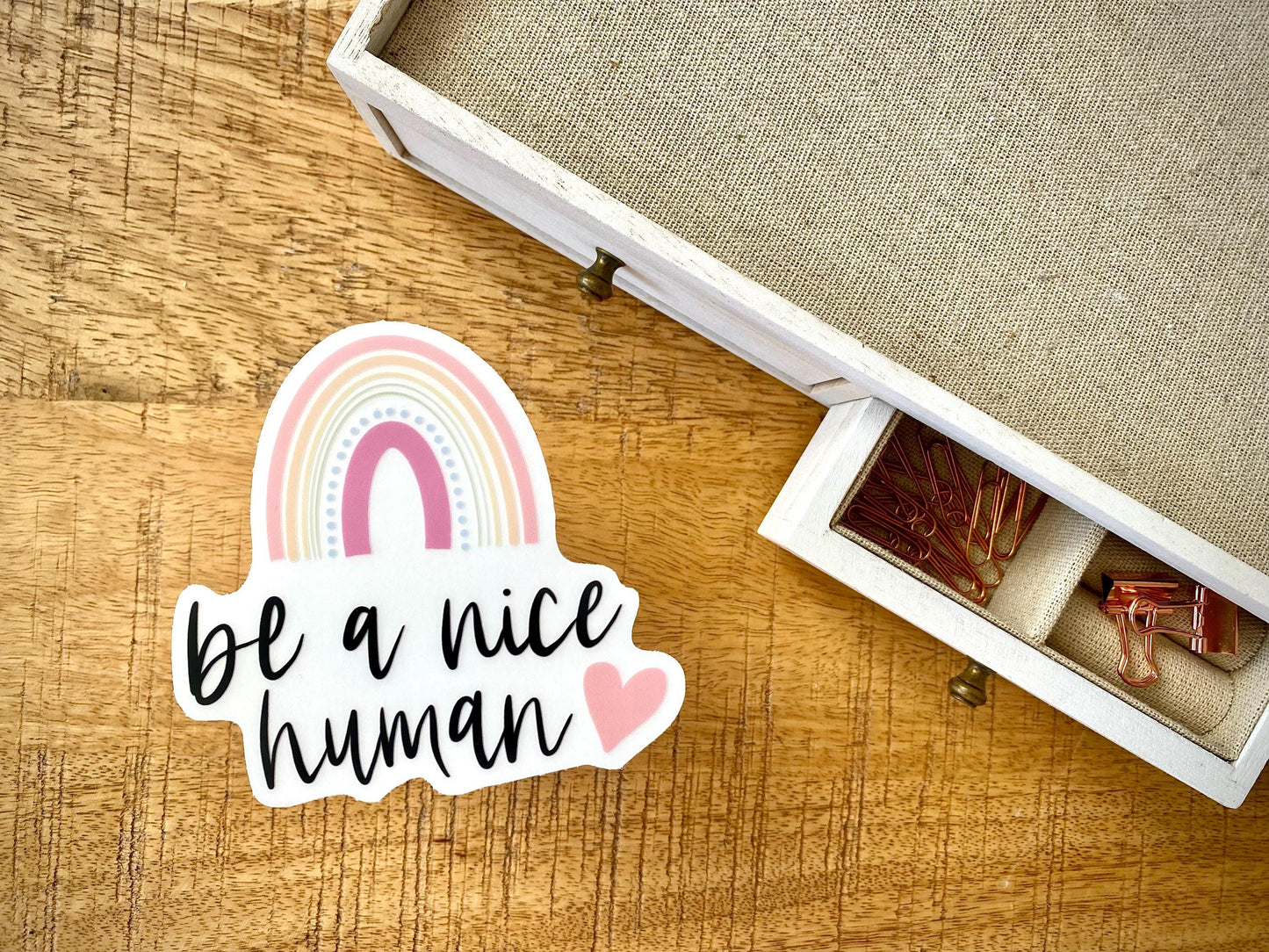 Clear "Be A Nice Human" Sticker, 4x3.8in