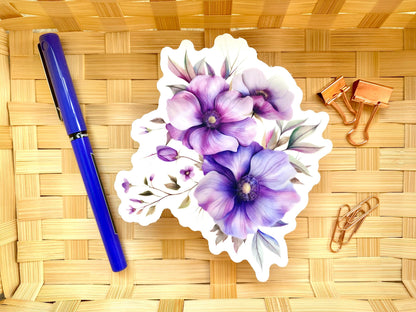 Clear Purple Floral Sticker, 3.9x4in