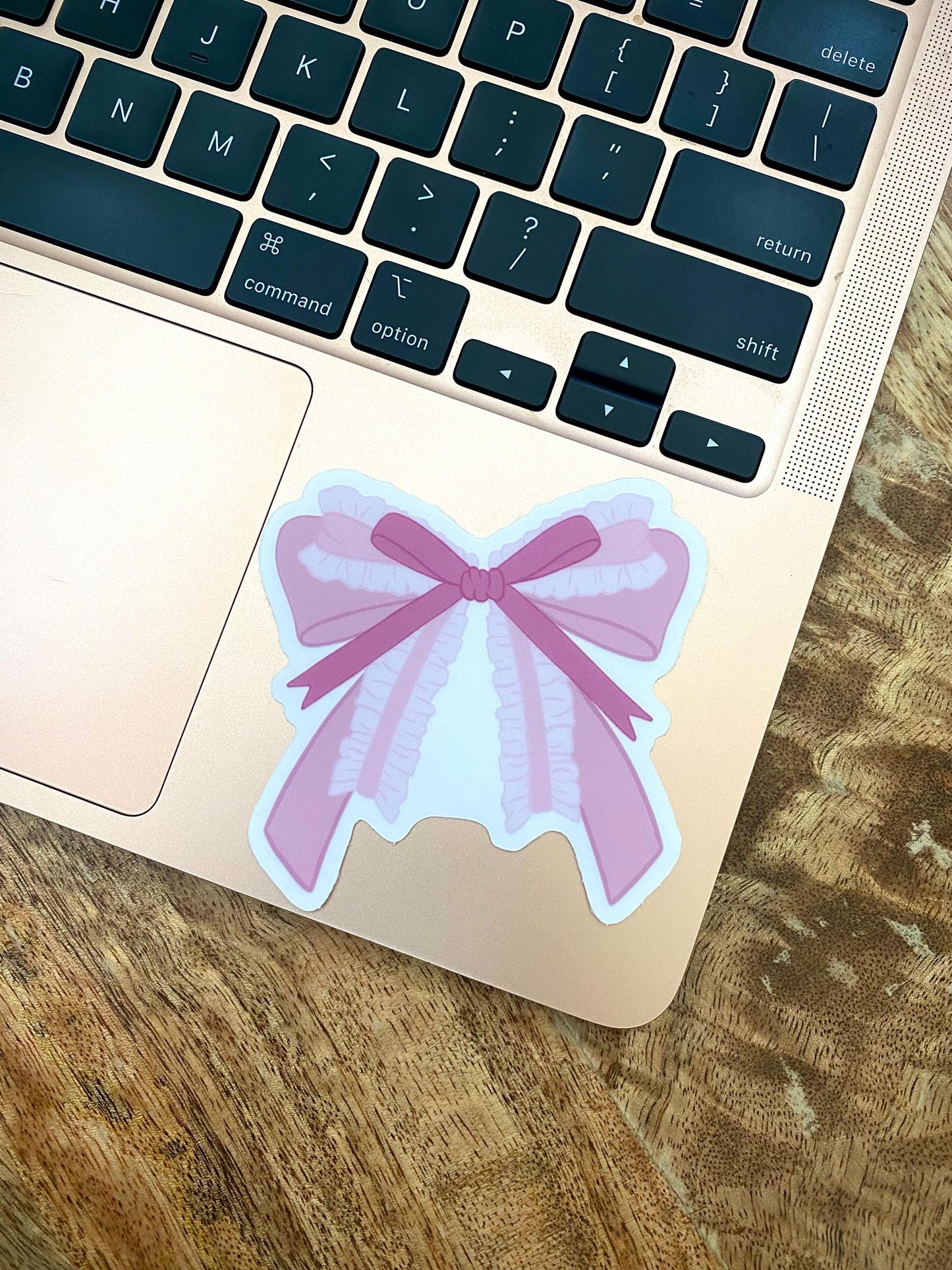 Clear Pink Bow Sticker, 3x3in