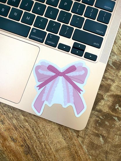 Clear Pink Bow Sticker, 3x3in